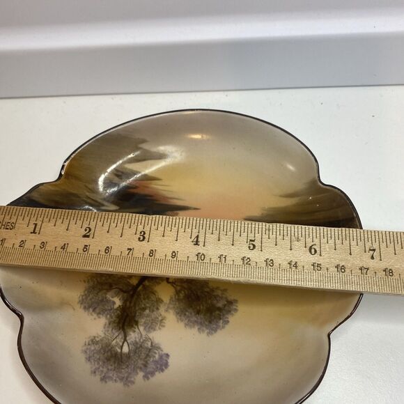 Vintage Hand Painted Noritake Bowl, Scenic Sunset, With Pierced Handle 6.25" - Picture 6 of 7